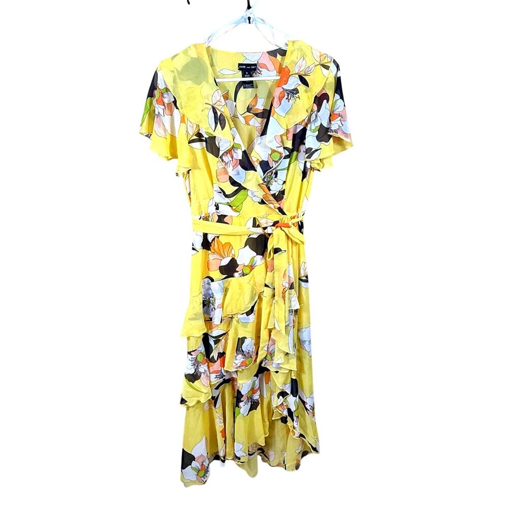 Kate and Lily Floral Wrap Dress Yellow Womens Size 6